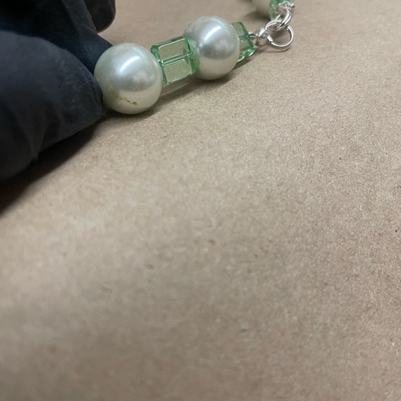 Green Glass Pearl Beaded Necklace Set, Green Jewelry, Prom Necklace Set. - Picture 14 of 16